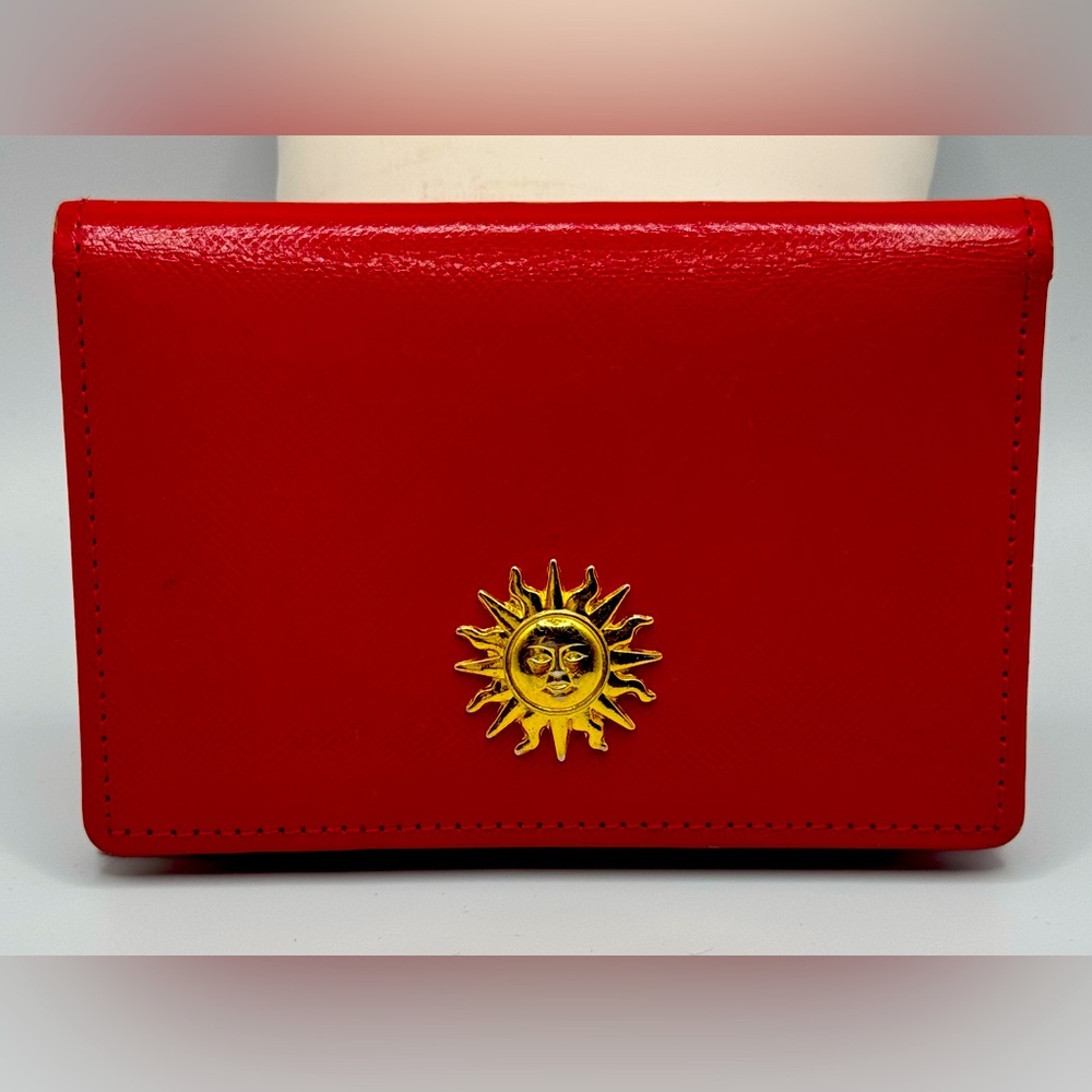 VERSACE Leather Vintage Red Card Holder Wallet